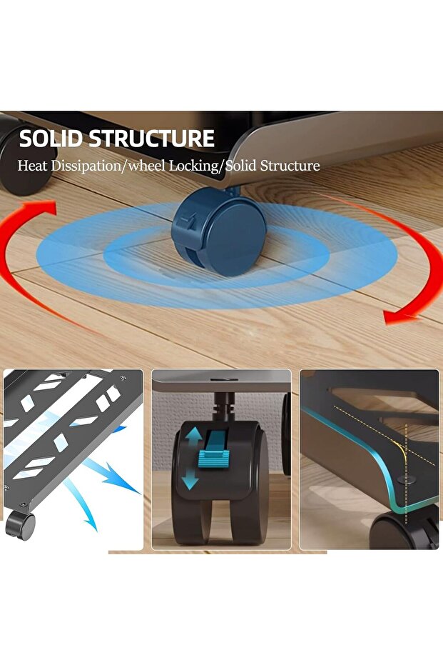 Tazweeq Adjustable Computer Stand,Ventilated Mobile CPU Stands with 4 Locking Caster Wheels, CPU Rol - 4