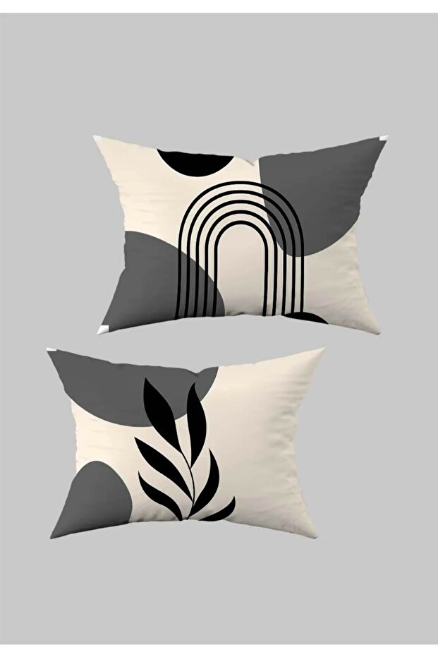 Bohemian Boho Themed Gray Cream Color Digital Print Gift 2-Piece Cushion Pillowcase Set 30X50