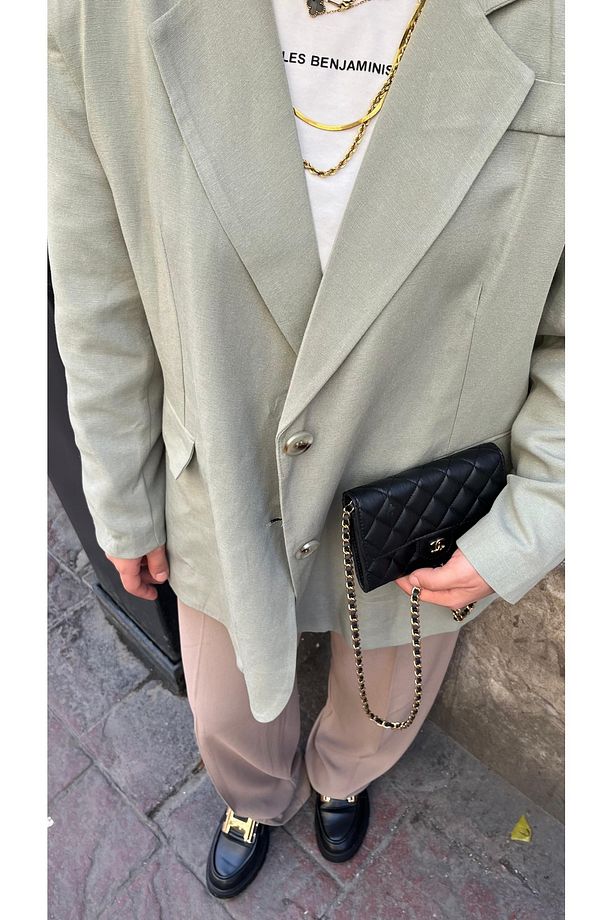 Keten Oversize Mng Astarlı Blazer Yeşil - 2