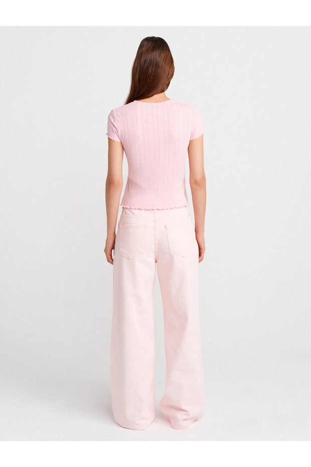 71994 Parçaboya Wideleg Denim Pantolon-Pembe - 2