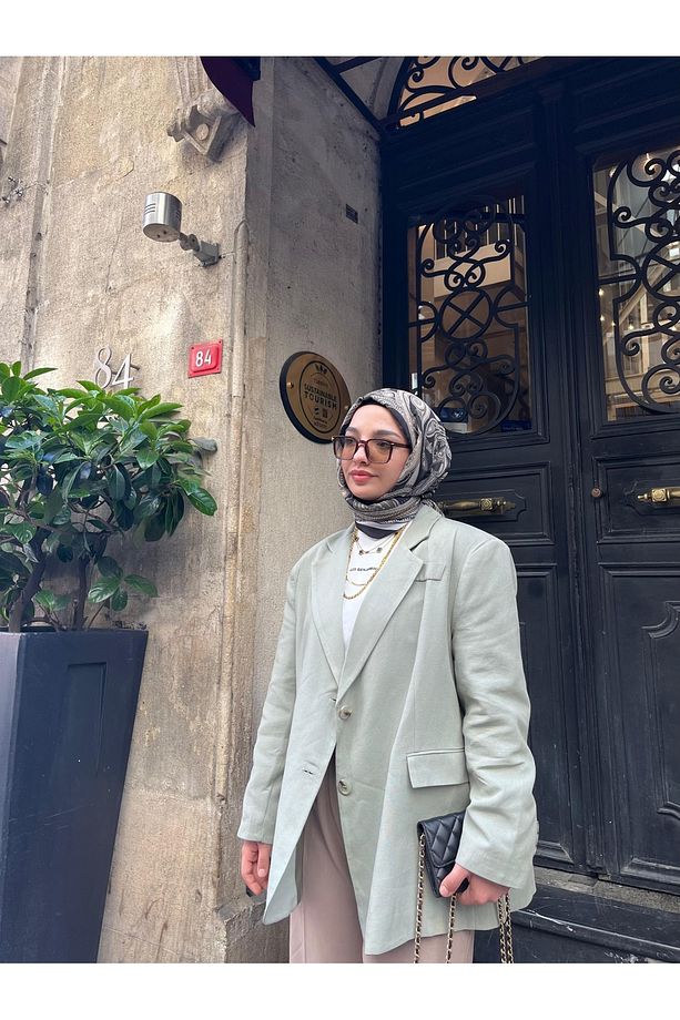 Keten Oversize Mng Astarlı Blazer Yeşil - 3