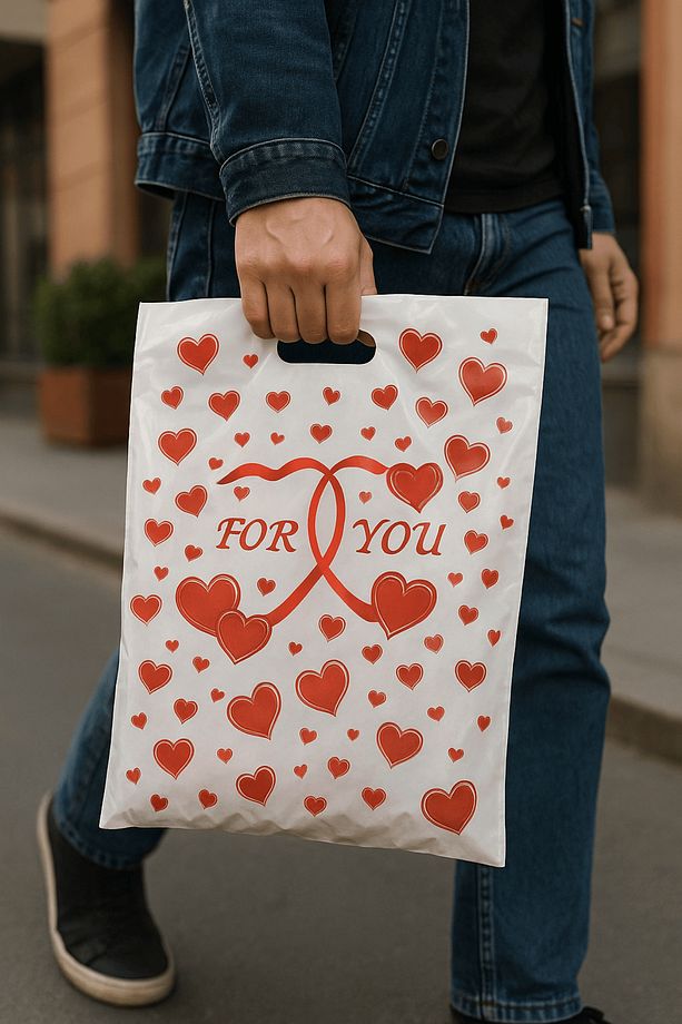 Dayanıklı Güçlendirilmiş Kulplu Foryou Kalp Baskı Takviyeli Poşet No 5 47x57,5 Cm 50 Li - 2