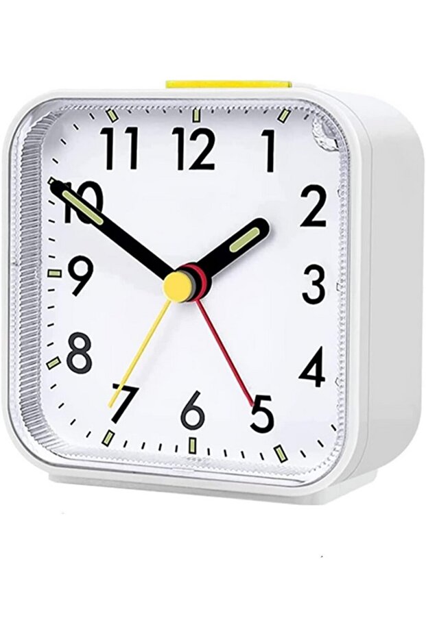 Analog alarm clock without ticks with light and snooze function and top button, white, GUIGUZHJ - 1