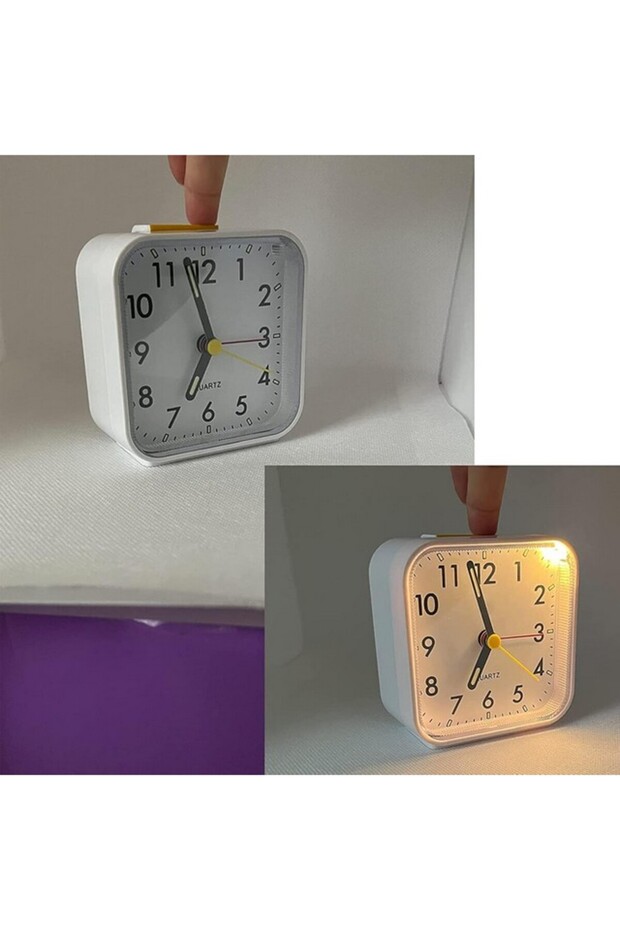 Analog alarm clock without ticks with light and snooze function and top button, white, GUIGUZHJ - 2