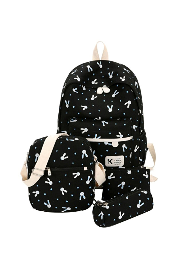 حقيبة ظهر للطلاب من 4 قطع باللون الأسود - 1