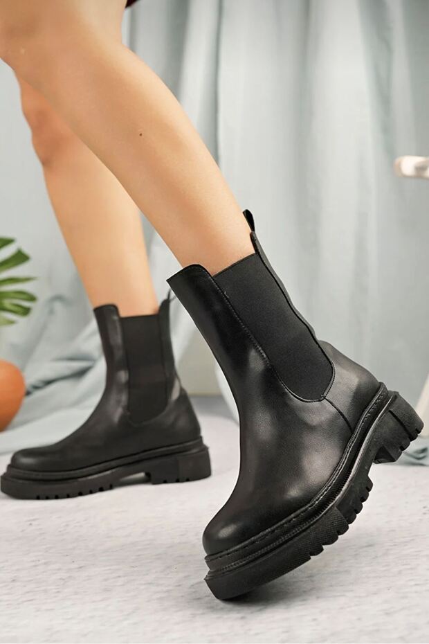 Elastické dámské boty Carlo Black Matte Leather Side - 2