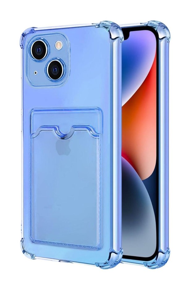 Apple iPhone 13 Mini Case Shock Absorbing Corner Protection Silicone Cover with Card Holder Wallet - Blue