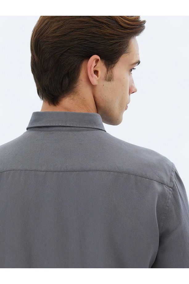 Gri Fitilli Regular Fit Dokuma Casual Gömlek - 5