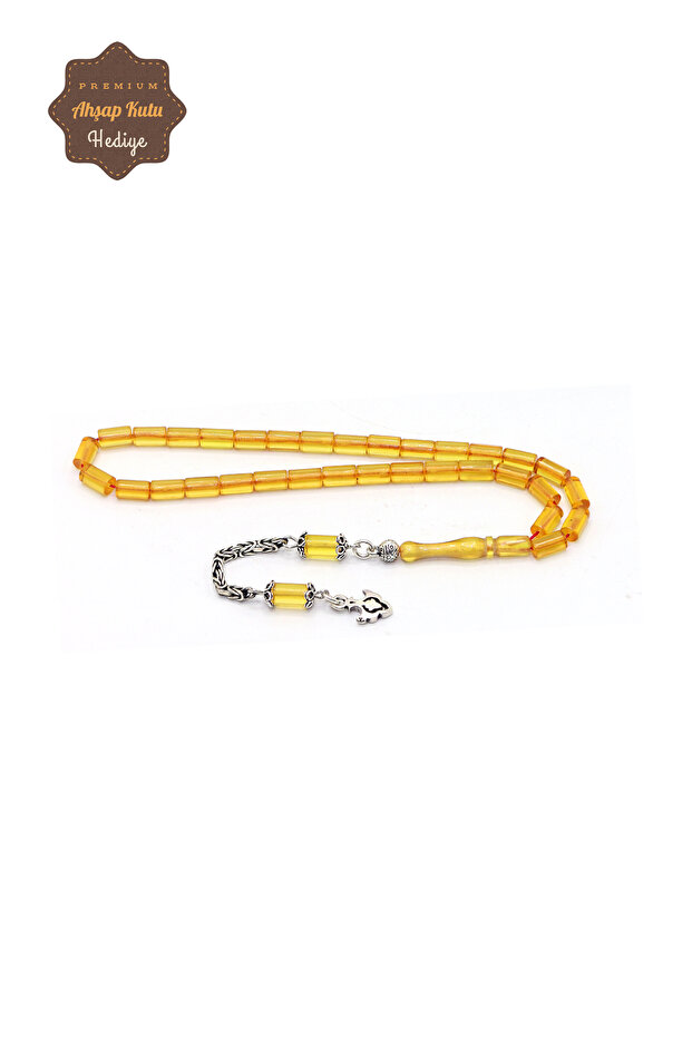 Yellow Cut Tiny Model Silver Tasseled Fire Amber Prayer Beads 201024079