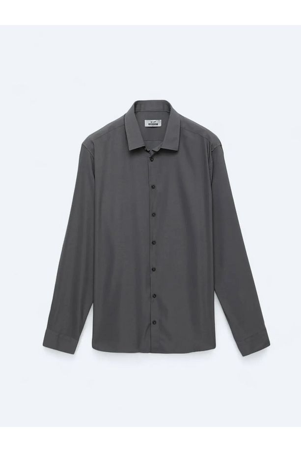Antrasit Düz Regular Fit Dokuma Casual Gömlek - 6
