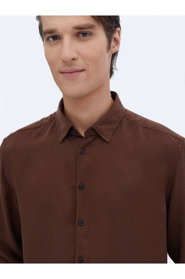 Kahverengi Fitilli Regular Fit Dokuma Casual Gömlek - 4