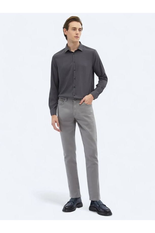 Antrasit Düz Regular Fit Dokuma Casual Gömlek - 2