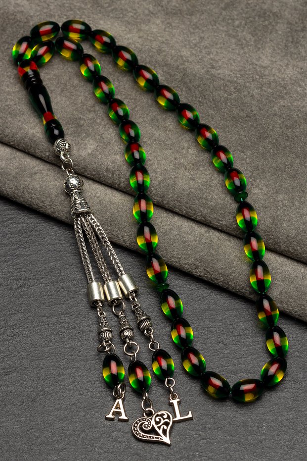 Men's Heart Letter Tassel Green Yellow Red Vernier Powder Amber Rosary