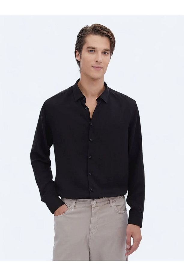 Siyah Fitilli Regular Fit Dokuma Casual Gömlek - 1