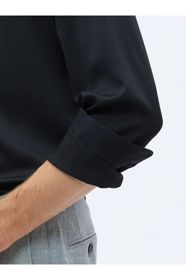 Siyah Düz Regular Fit Dokuma Casual Gömlek - 6