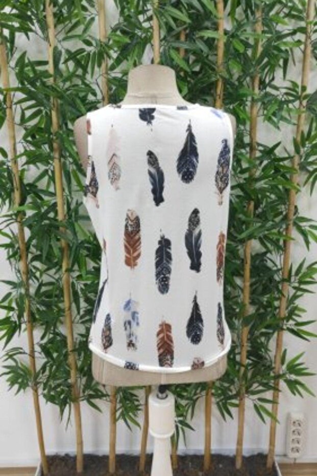 Zero Sleeve Leaf Patterned Single Jersey Blouse - Patterned - 5