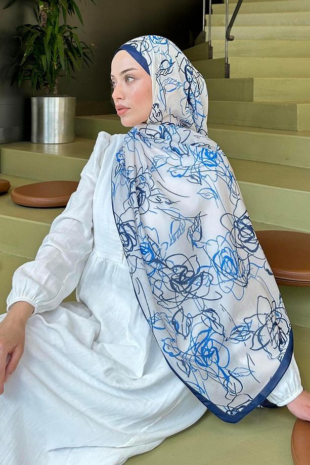 Çiçek desen Soft Şal Ekru - 4