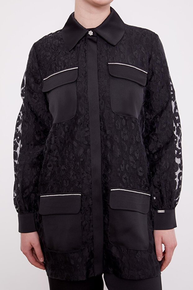 Black Leopard Tulle Look Double Set - 5