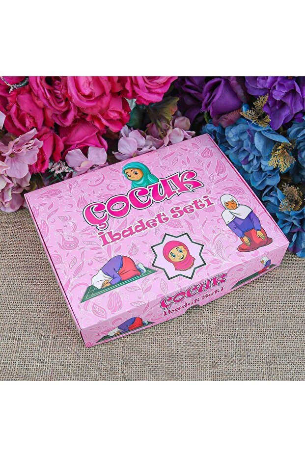 Children's Prayer Rug and Educational Book Prayer Set - Pink 45X82 cm - 110 Gr - Prayer Beads