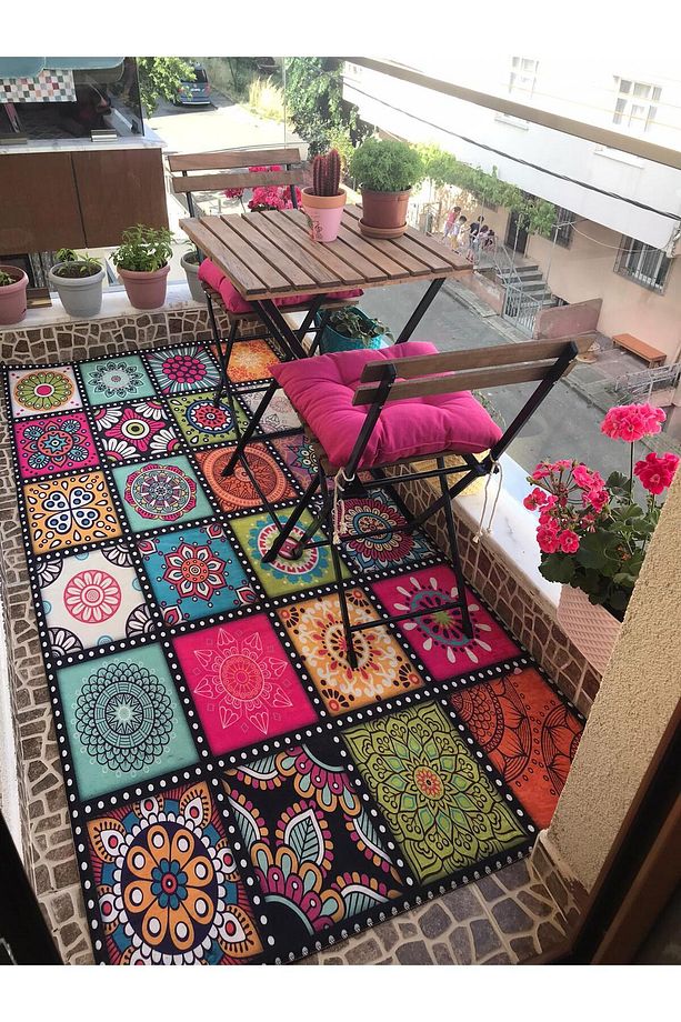 Renkli Balkon Halısı Yatak Odası Halısı Kaymaz Taban Mutfak Halısı - 4