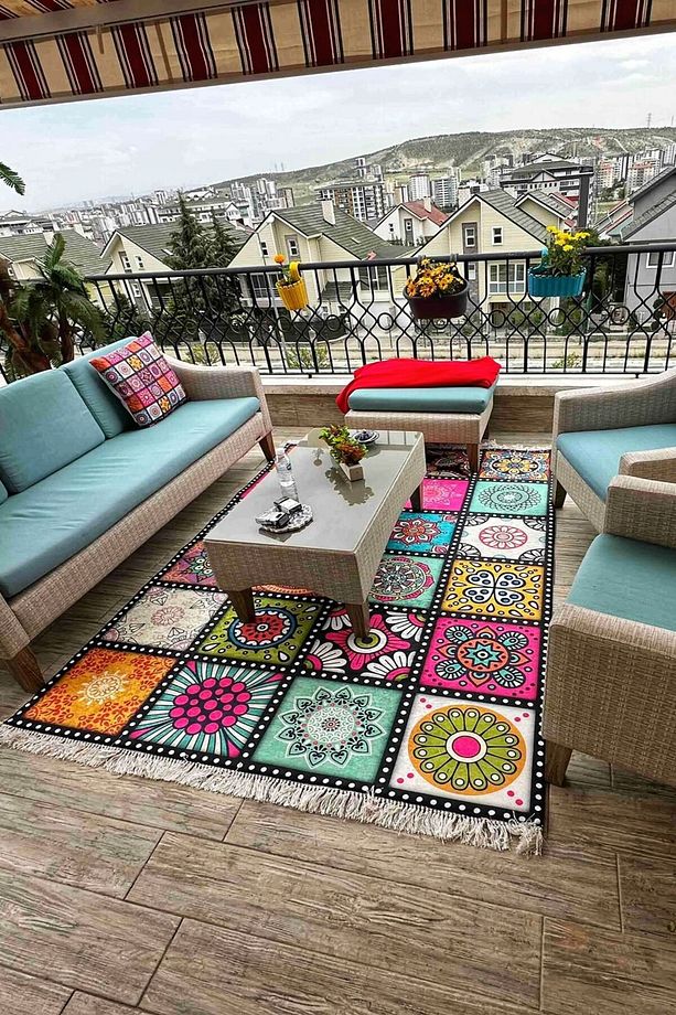 Renkli Balkon Halısı Yatak Odası Halısı Kaymaz Taban Mutfak Halısı - 1