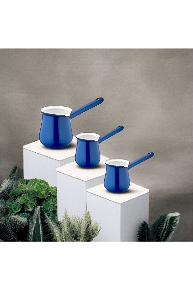 Ebru Enamel Triple Coffee Pot Set (Blue)