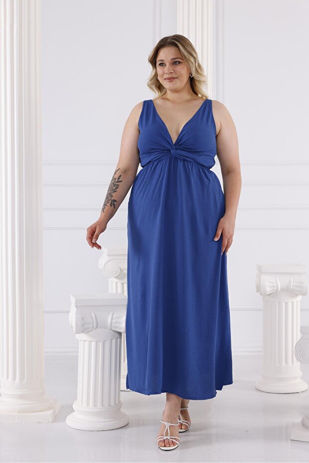 Plus Size Back Tie Detail Elastic Waist Dress