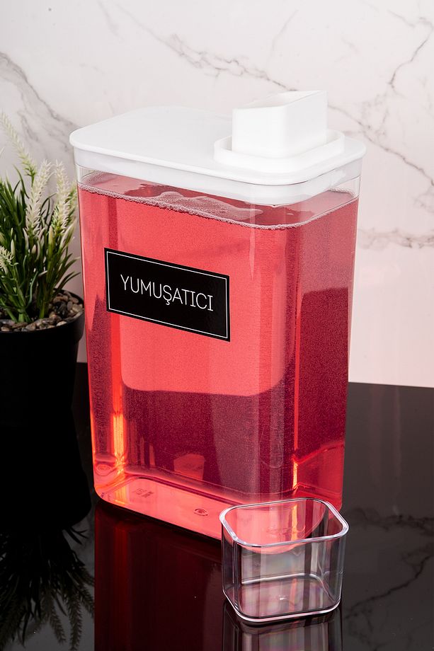 Kendinden Ölçekli Deterjan Kutusu Yumuşatıcı Etiketli 3000ml Mika Deterjanlık Yumuşatıcı Kutusu - 3