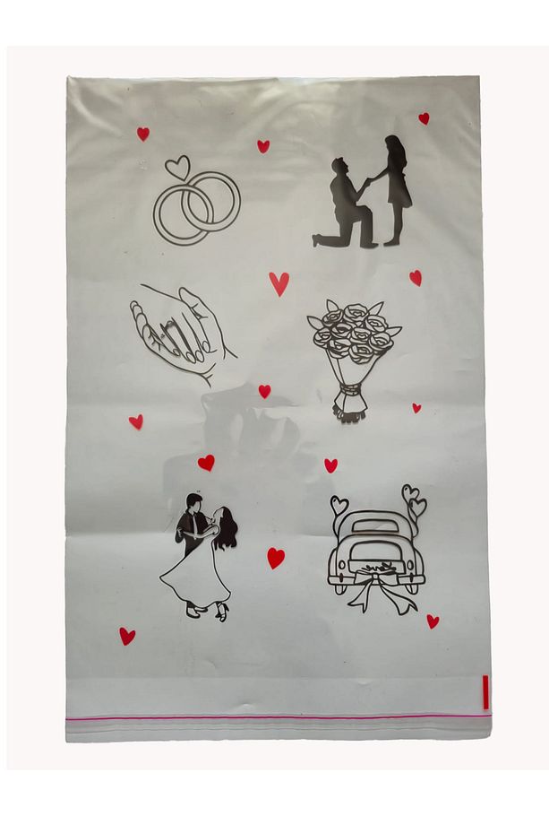 10 Adet Desenli Çeyiz Poşeti Düğün & Nişan Temalı Şeffaf Bantlı Hediye Poşeti 35x55 - 8