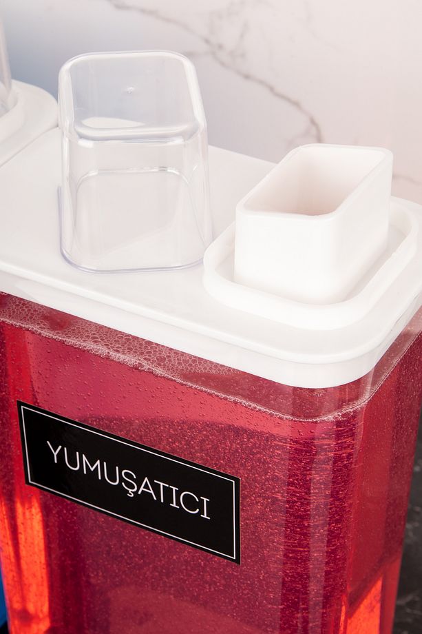 2li Kendinden Ölçekli Deterjanlık Kutusu Seti Sıvı Deterjan Yumuşatıcı Etiketli 3000 ml - 5