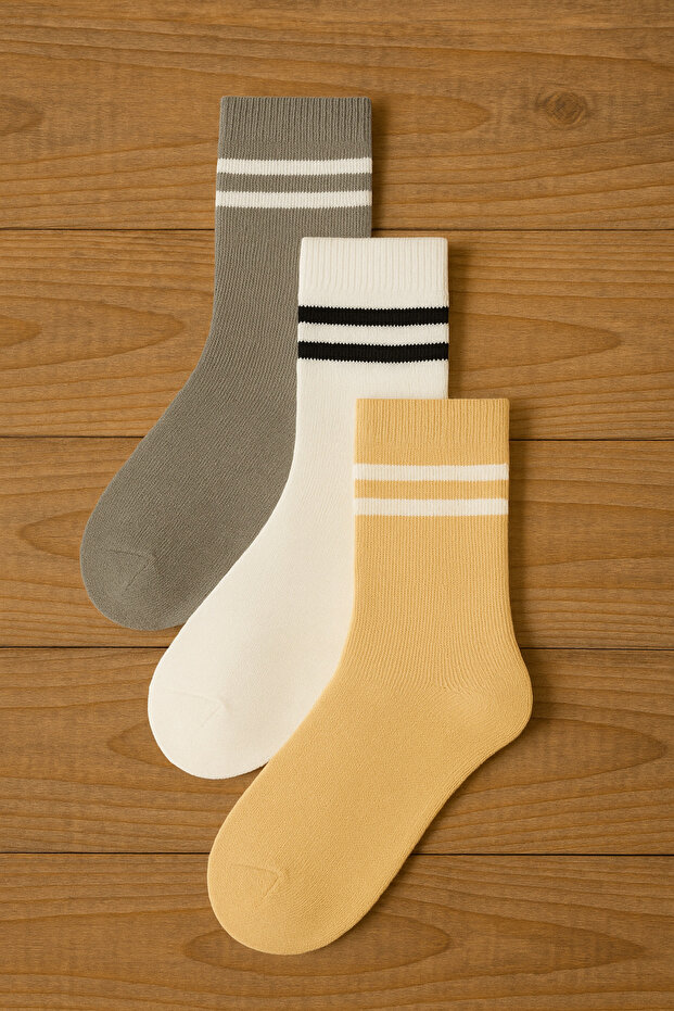 3 Pcs Colorful Children's Socks Set – Striped Pattern, Comfortable and Soft Texture Casual Socket Socks
