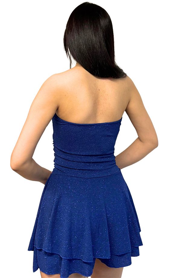 Straplez Mavi Simli Elbise Şortlu - 5