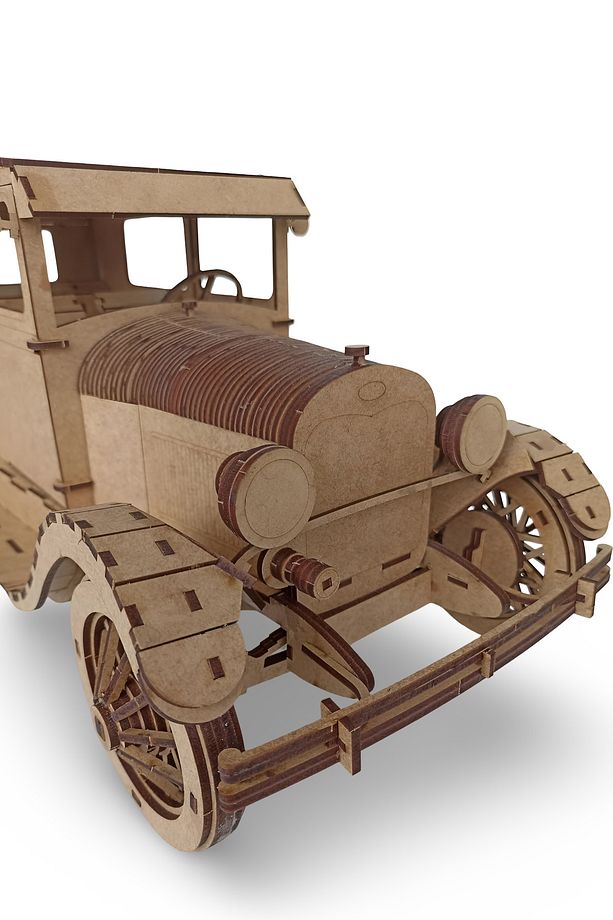 Ford A Model 1927 Klasik Ahşap Araba Maketi - 3D Puzzle Hobi Seti 370 Parça - Dekoratif ve Eğitici - 3