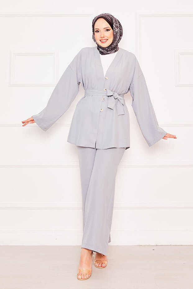 Kimonolu Double Hijab Set Gray