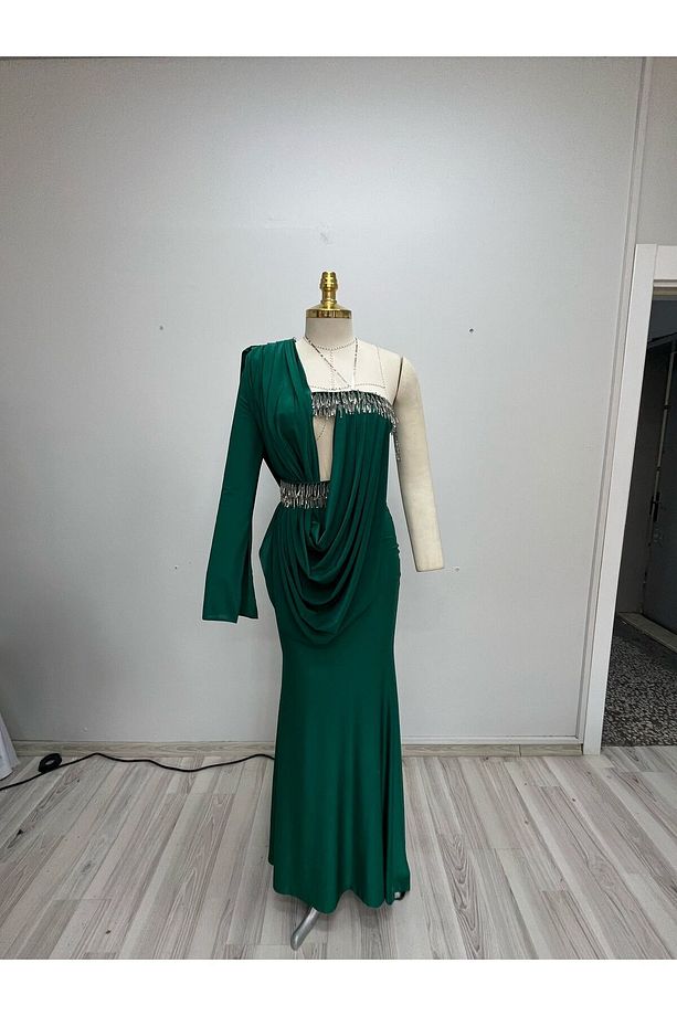 Krep Tek Kol Balık Elbise - 2