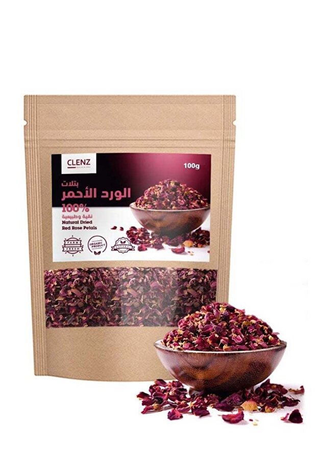 بتلات الورد الأحمر المجففة طبيعية 100% - 100 غرام