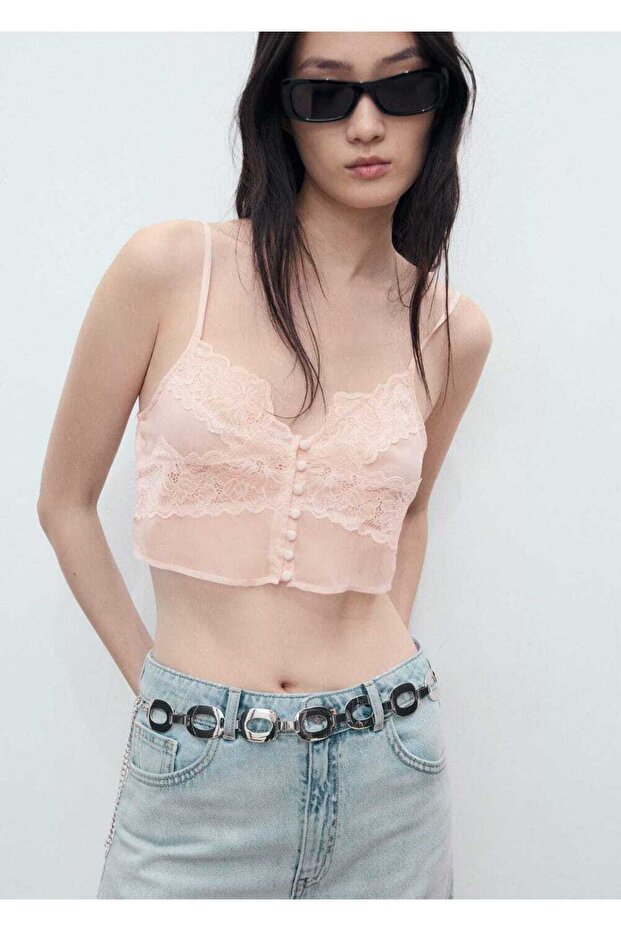 Dantel crop bluz - 1