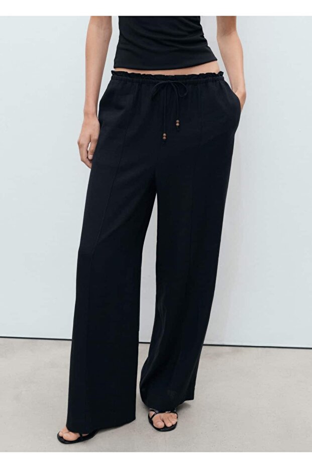 Linen blended elastic waist pants