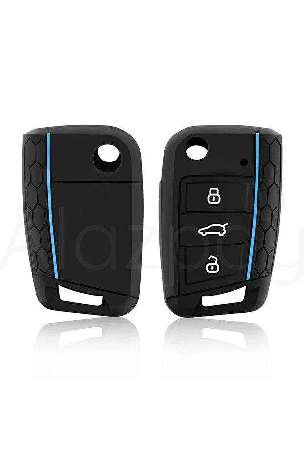 Volkswagen Compatible Polo, Golf, T-Roc, T-Cross, Passat, Jetta, Taigo, Tiguan Semi-Patterned Silicone Key Cover (Blue)