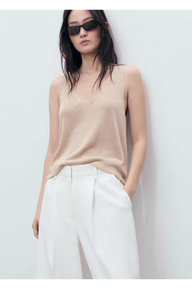 V yakalı triko bluz - 5
