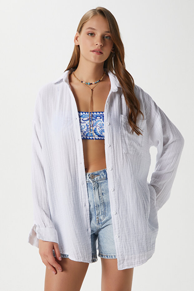 Women's Tilda 100% Cotton Muslin Oversize White Shirt