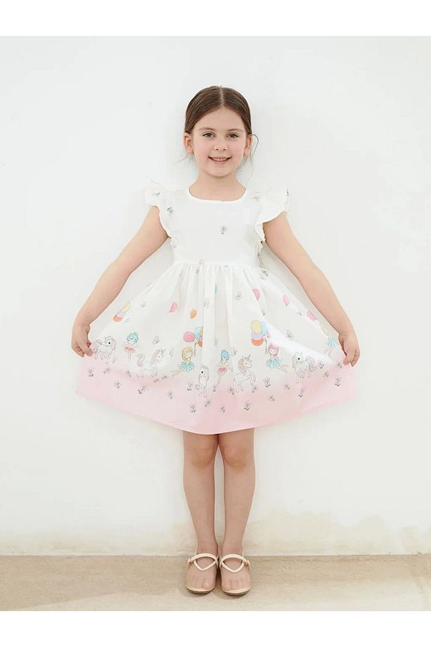 Lcw Kids Ekru Bisiklet Yaka Poplin Kız Çocuk Elbise - 1