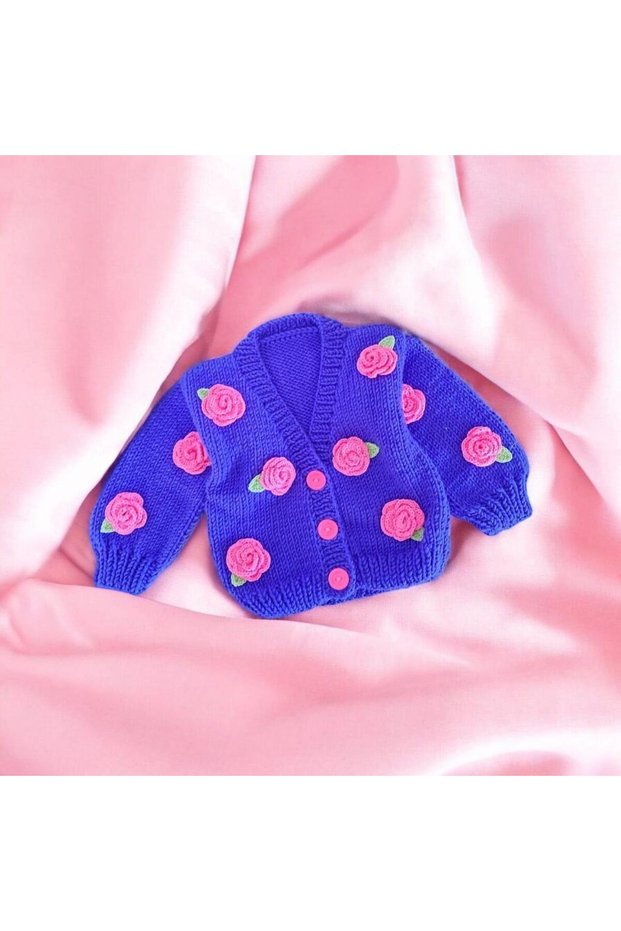 Hand Knitted Rose Baby Cardigan