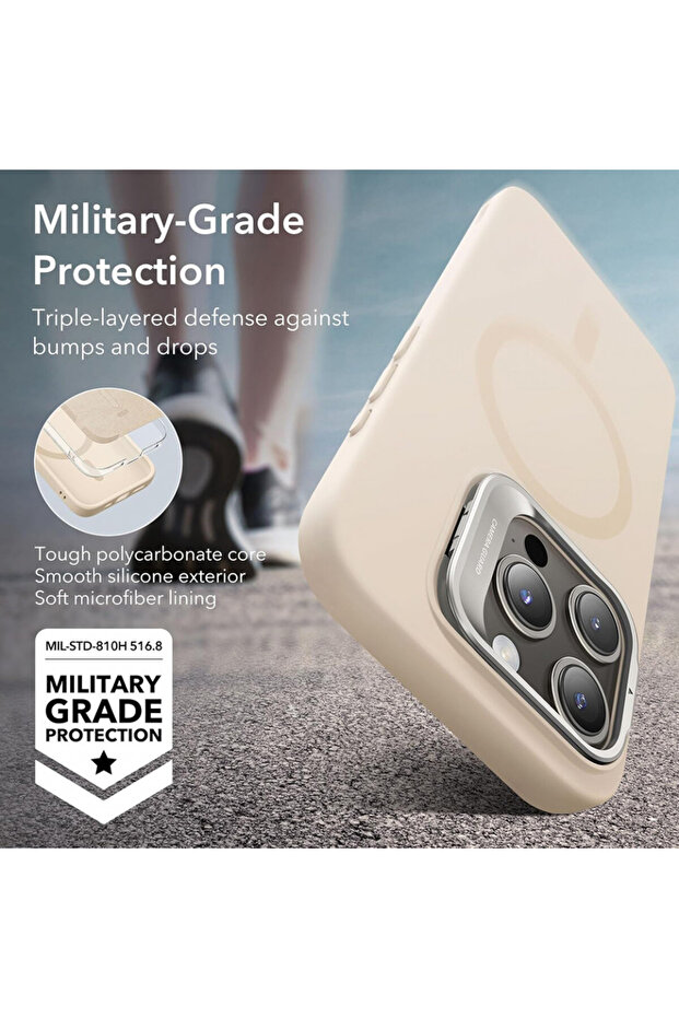 IPhone 15 Pro Max Case - ESR Cloud Soft HaloLock Kickstand - Light Tan - 5