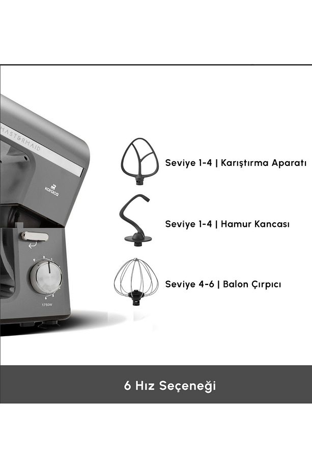 Çift Kollu Chef Pro Hamur Yoğurma , Karıştırma, Çırpma Stand Mikser & Mutfak Şefi 1750w 5 Litre - 6