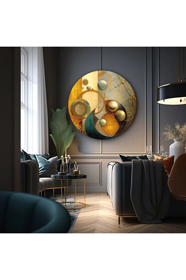 SOYUR GEOMETRİK DESEN TABLOSU TASARIMI MODERN KIRILMAZ LÜKS YUVARLAK CAM TABLO MODERN HEDİYE TABLO - 2
