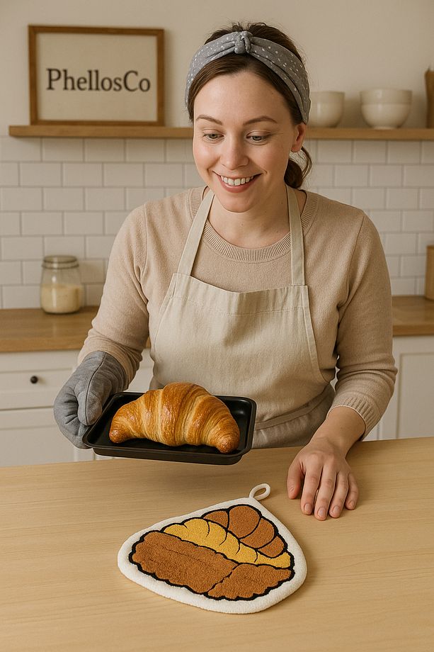 Croissant Desenli Mutfak Havlusu | Şık ve Fonksiyonel Askılı Pişirme Bezi/ Nihale/ Altlık - 1