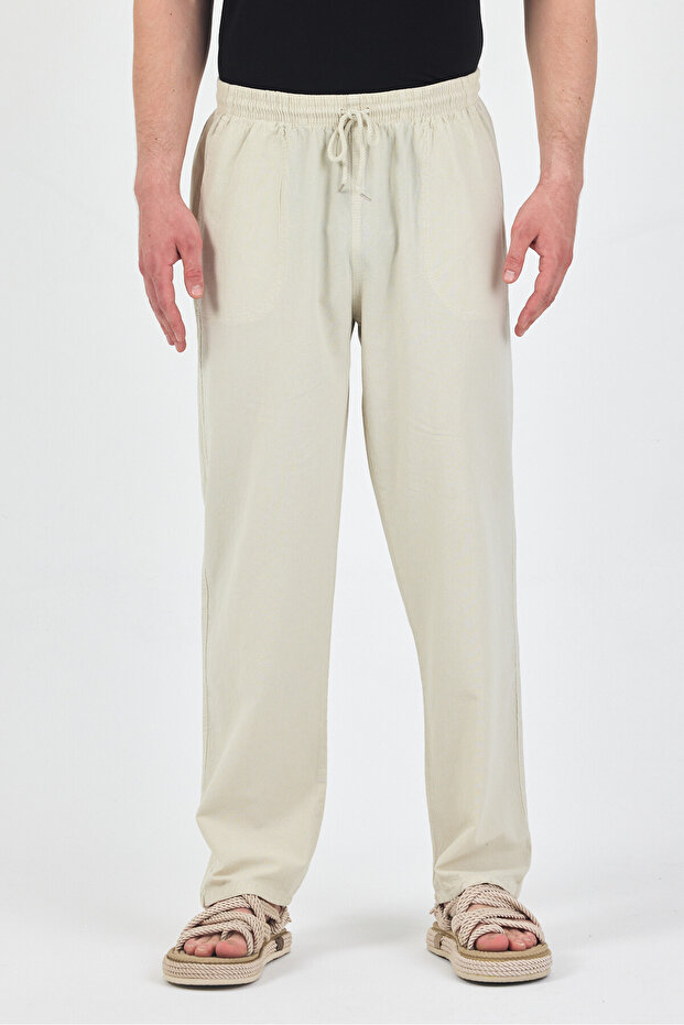Men's Stone Color Elastic Waist 100% Cotton Monaha Pants