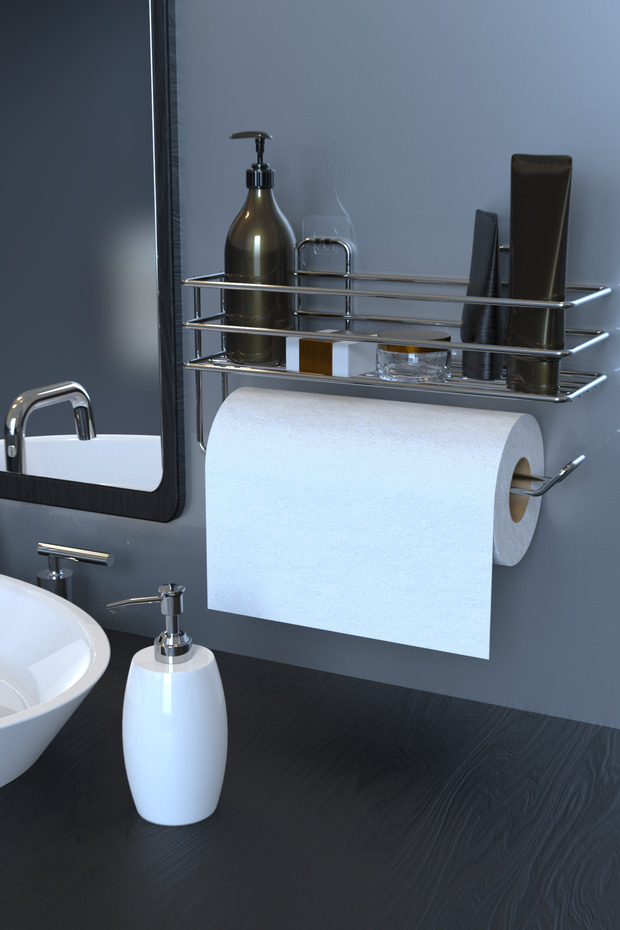 Paper Roll Towel Holder with Chrome Adhesive Shelf Napkin Holder Towel Tissue Holder Bathroom Kitchen Organizer