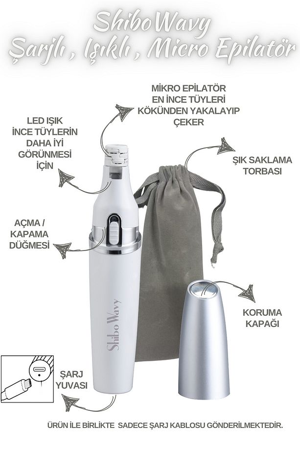 MİKRO Yüz Epilatörü ŞARJLI ve Cımbızlı Sistem - (İp & Ağda Etkisi - Bıyık, Çene, Kaş, Kulak İçin) - 5
